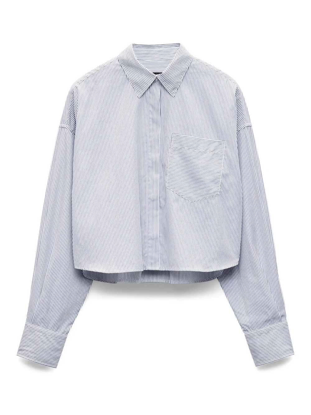 rag & bone Marin Stripe Crop Cotton Button-Up Shirt Blue Small